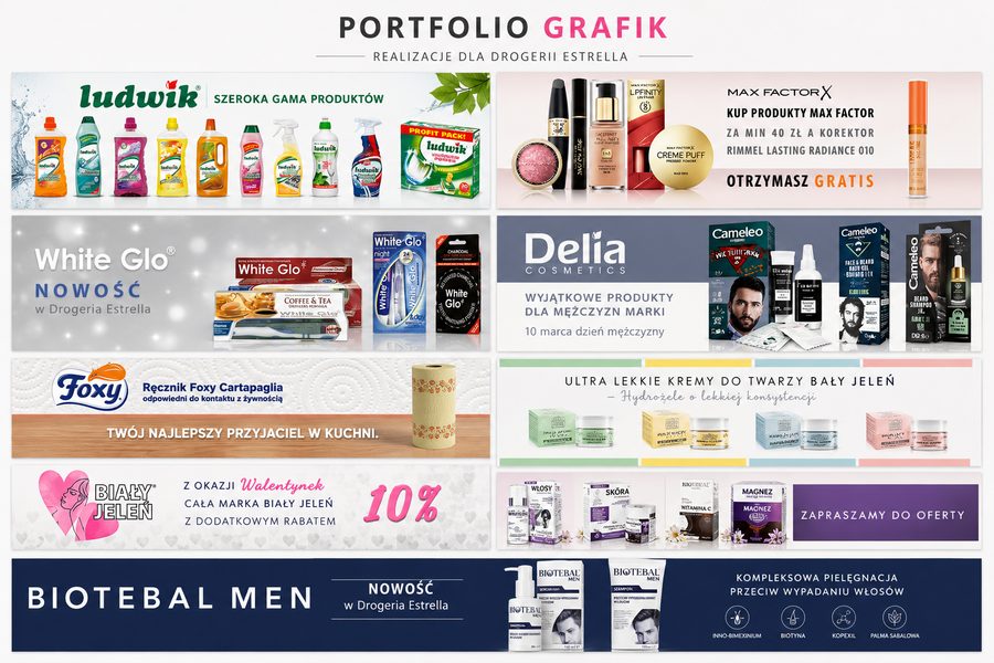 Drogeria Estrella — banery produktowe do internetu, projekt Paradiz Art