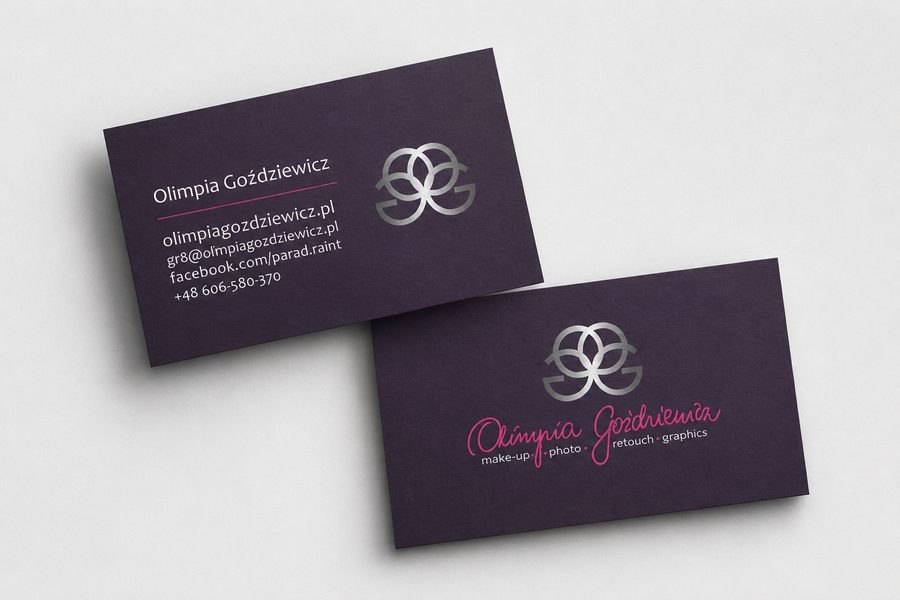 Olimpia Goździewicz — wizytówki, poprzednia wersja z różowym logotypem