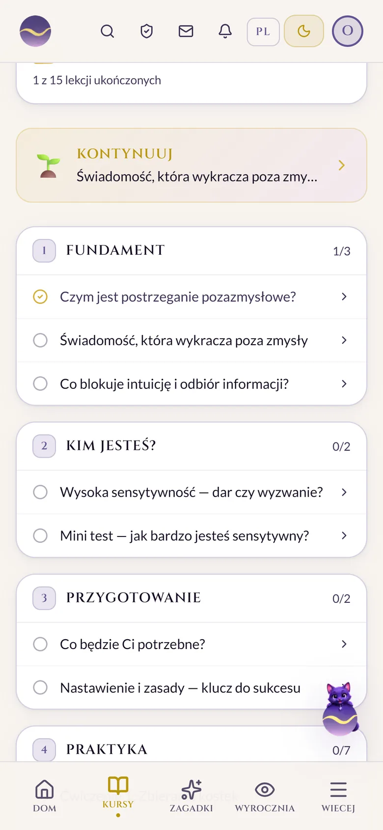 Lista lekcji kursu na telefonie