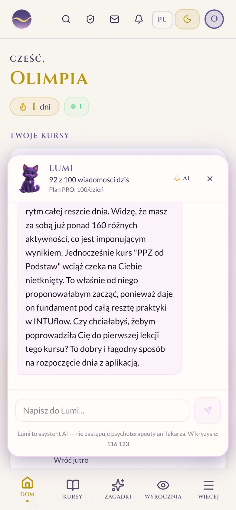 Czat z asystentem AI Lumi na telefonie
