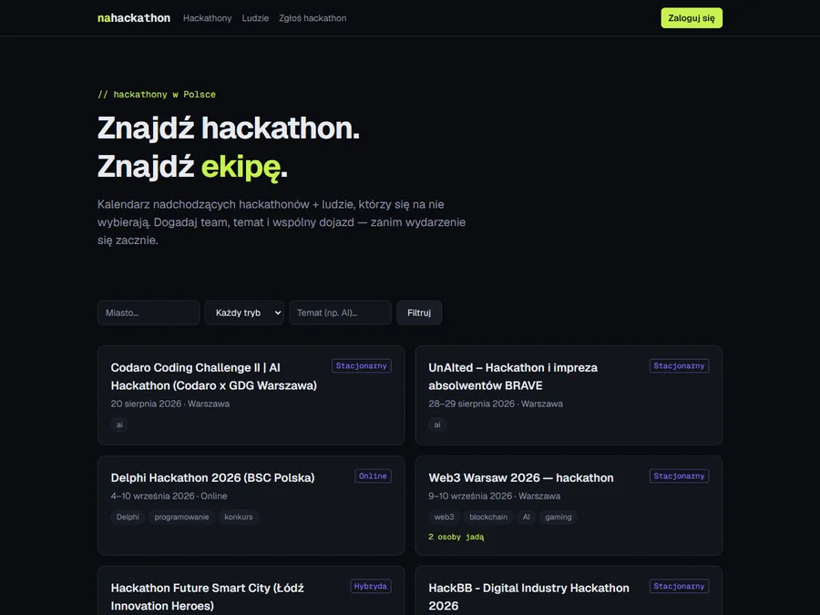 NaHackathon — serwis o hackathonach w Polsce