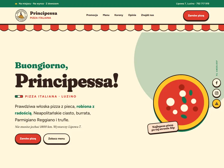 Principessa — strona pizzerii