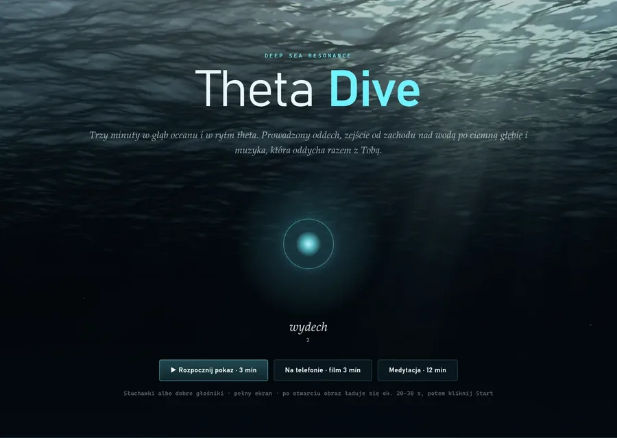 Theta Dive — aplikacja do medytacji prowadzonej oddechem, podwodna scena z ławicą ryb