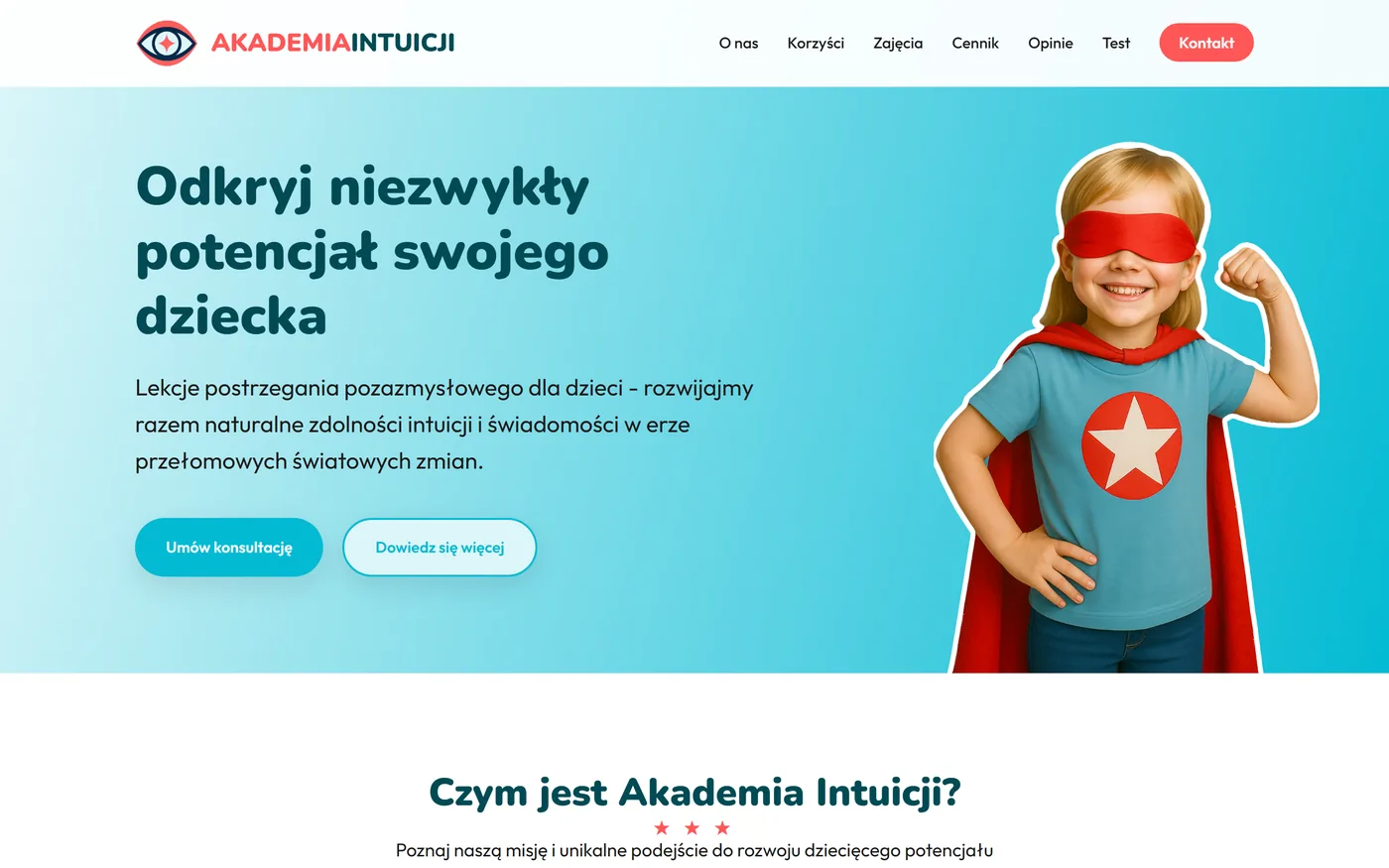 Strona akademiaintuicji.pl na komputerze