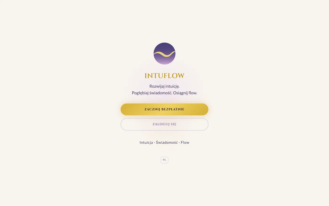 Ekran powitalny aplikacji app.intuflow.pl