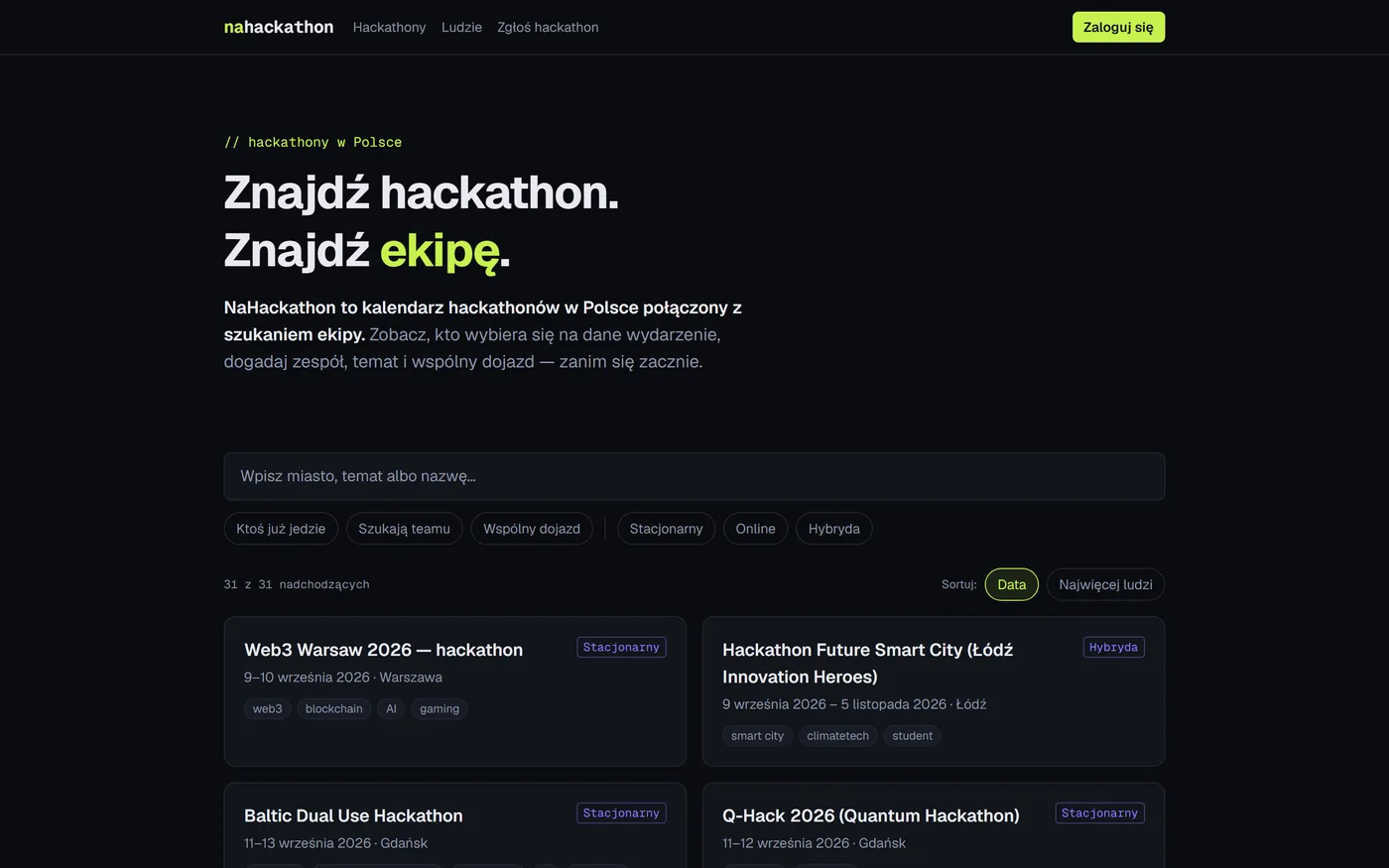 Serwis nahackathon.pl na komputerze