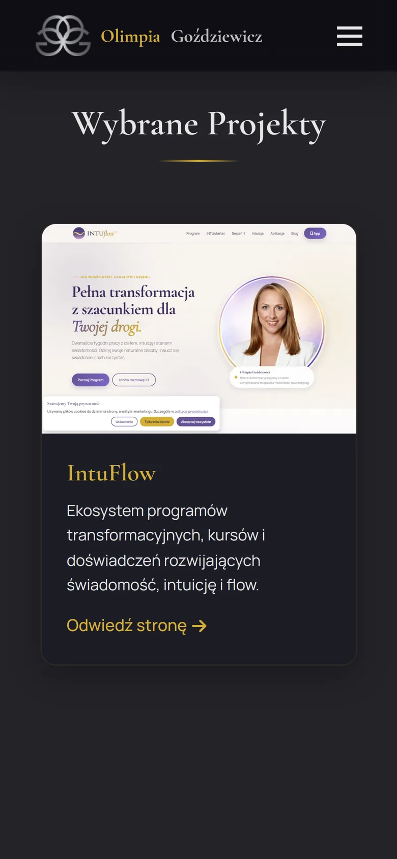 Sekcja wybranych projektów na telefonie