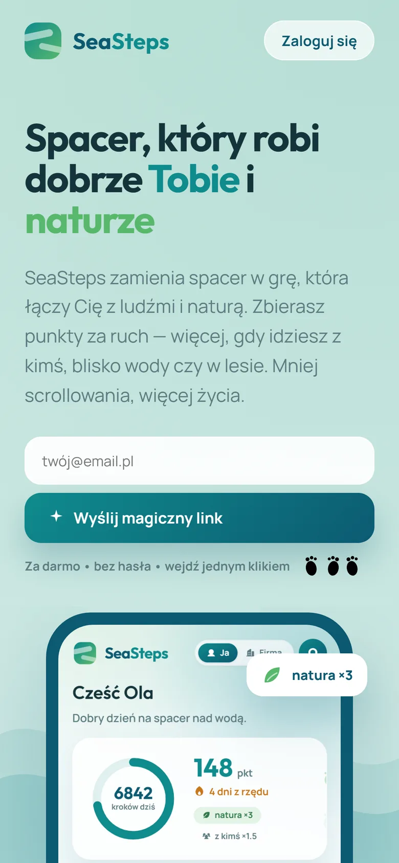 Landing seasteps.pl na telefonie