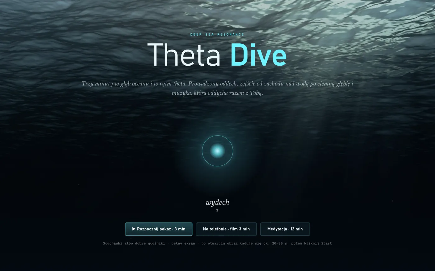 Ekran startowy aplikacji Theta Dive
