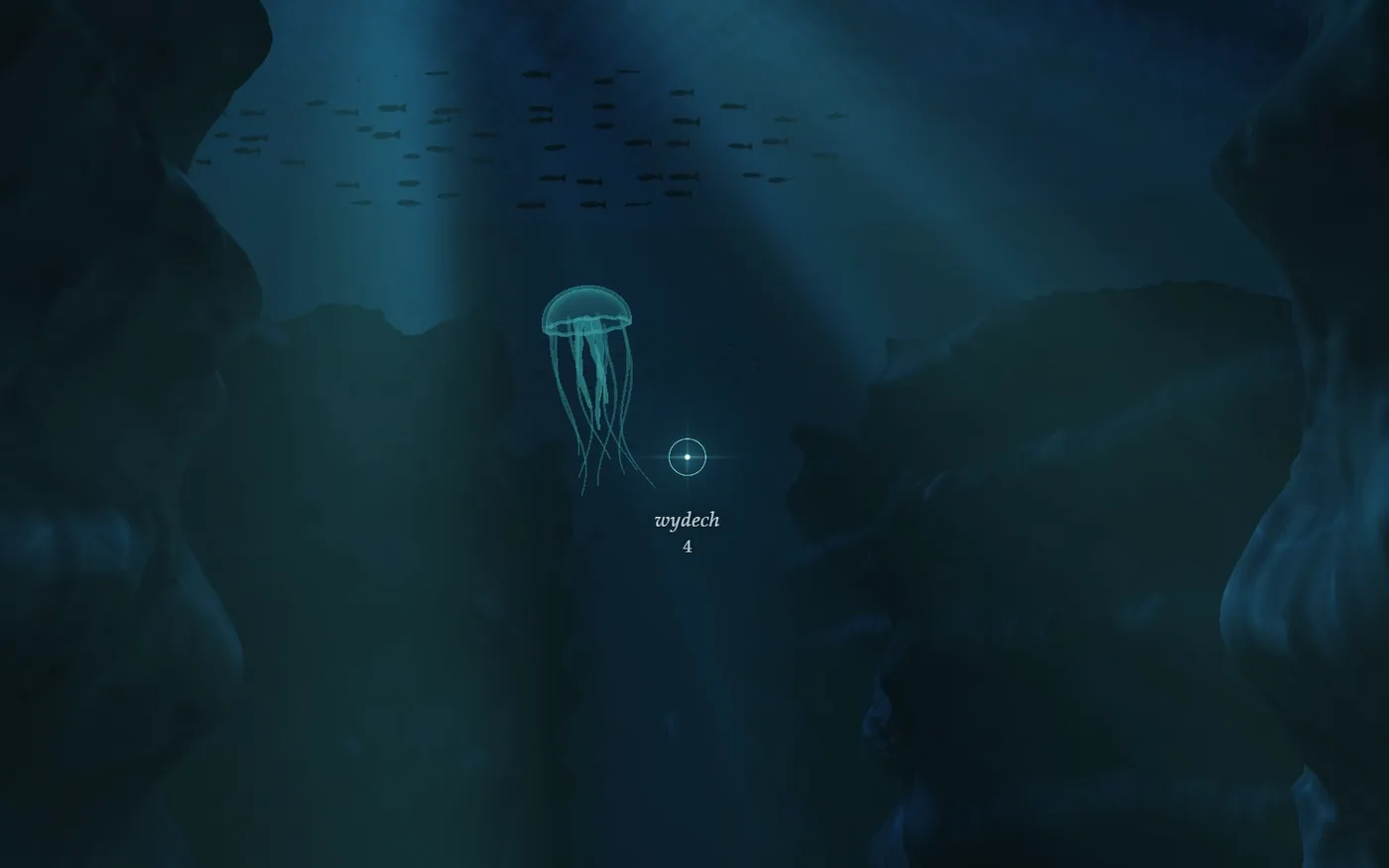 Theta Dive — meduza w ciemnym podwodnym kanionie